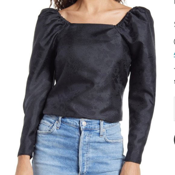 Rachel Parcell Puff Sleeve Jacquard Satin Top - Picture 6 of 6